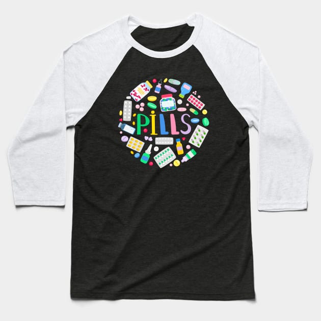 Pills Concept Baseball T-Shirt by Mako Design 